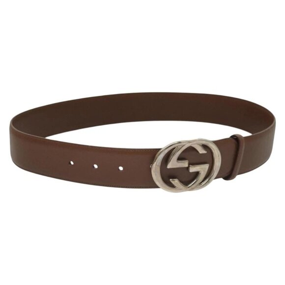 GUCCI Interlocking Belt Leather 33.1"" Black Gold - Picture 1 of 9